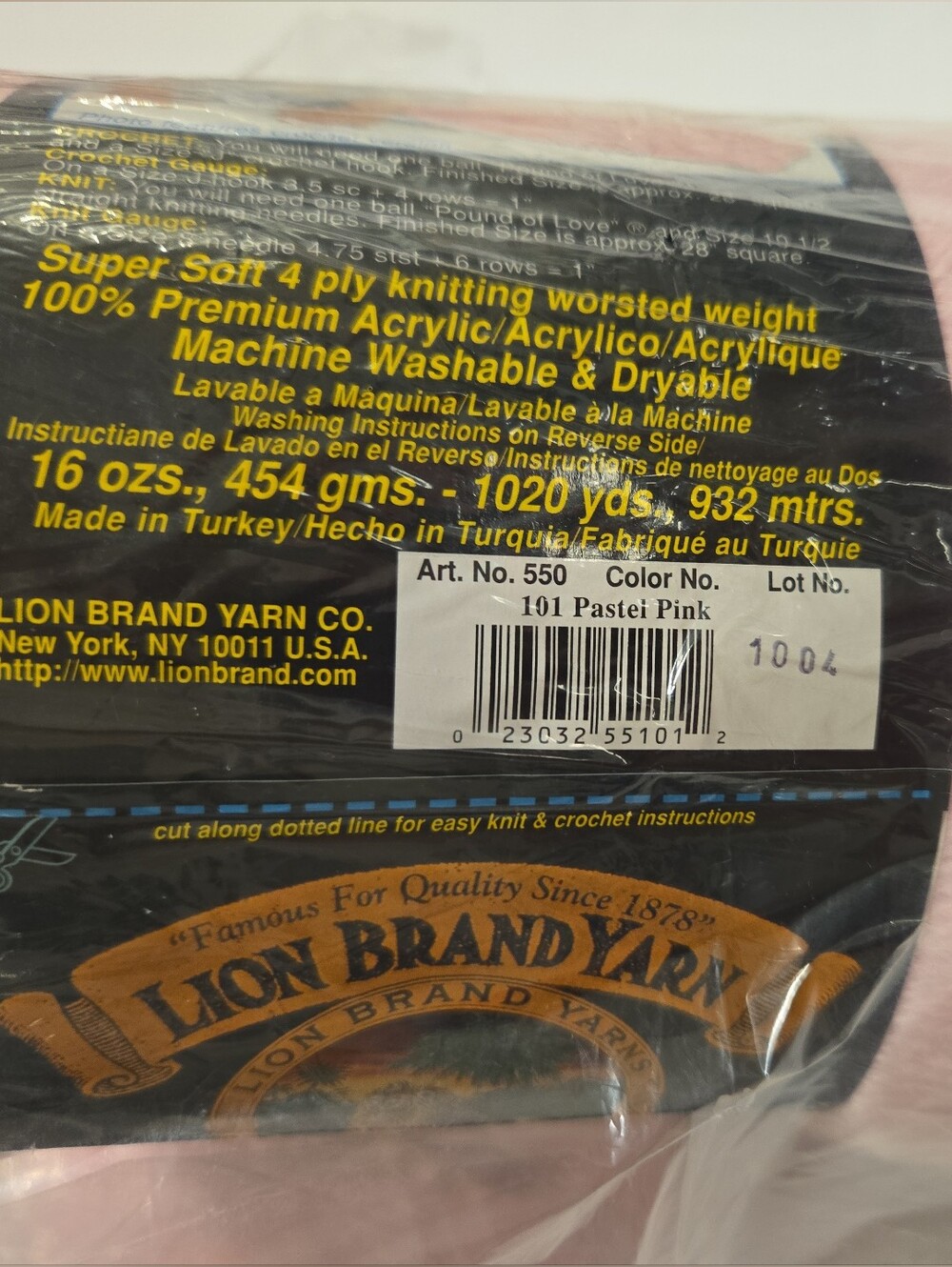 Lion Brand Pound Of Love Yarn Pastel Pink 1020 yd Acrylic New 2 Rolls - Picture 2 of 5